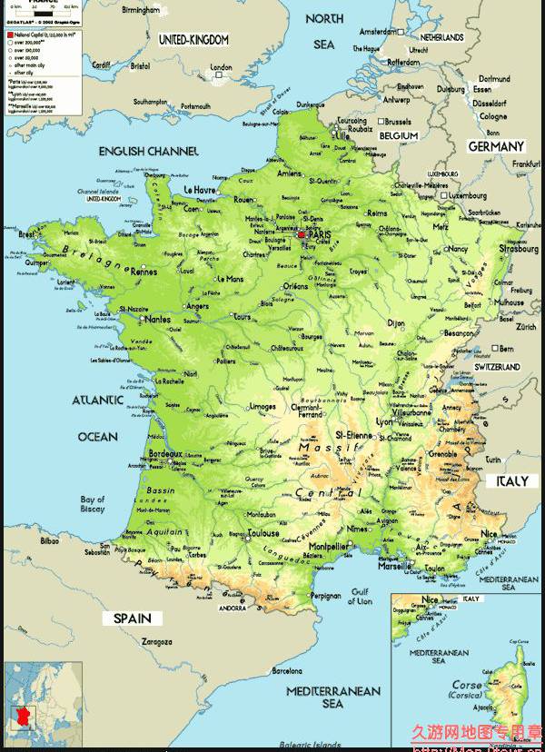 法国地形图,法国地图高清中文版
